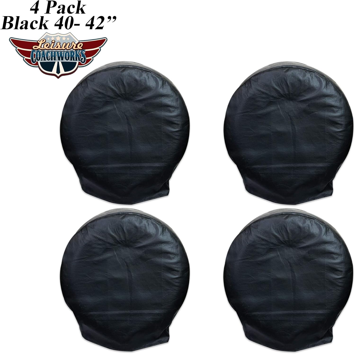Tire Covers for RV Wheel Set of 4, Motorhome Tire/Wheel Covers Waterproof Soft Vinyl Black Tire Protectors Tire Covers Fits 40" to 42" Tire Diameters