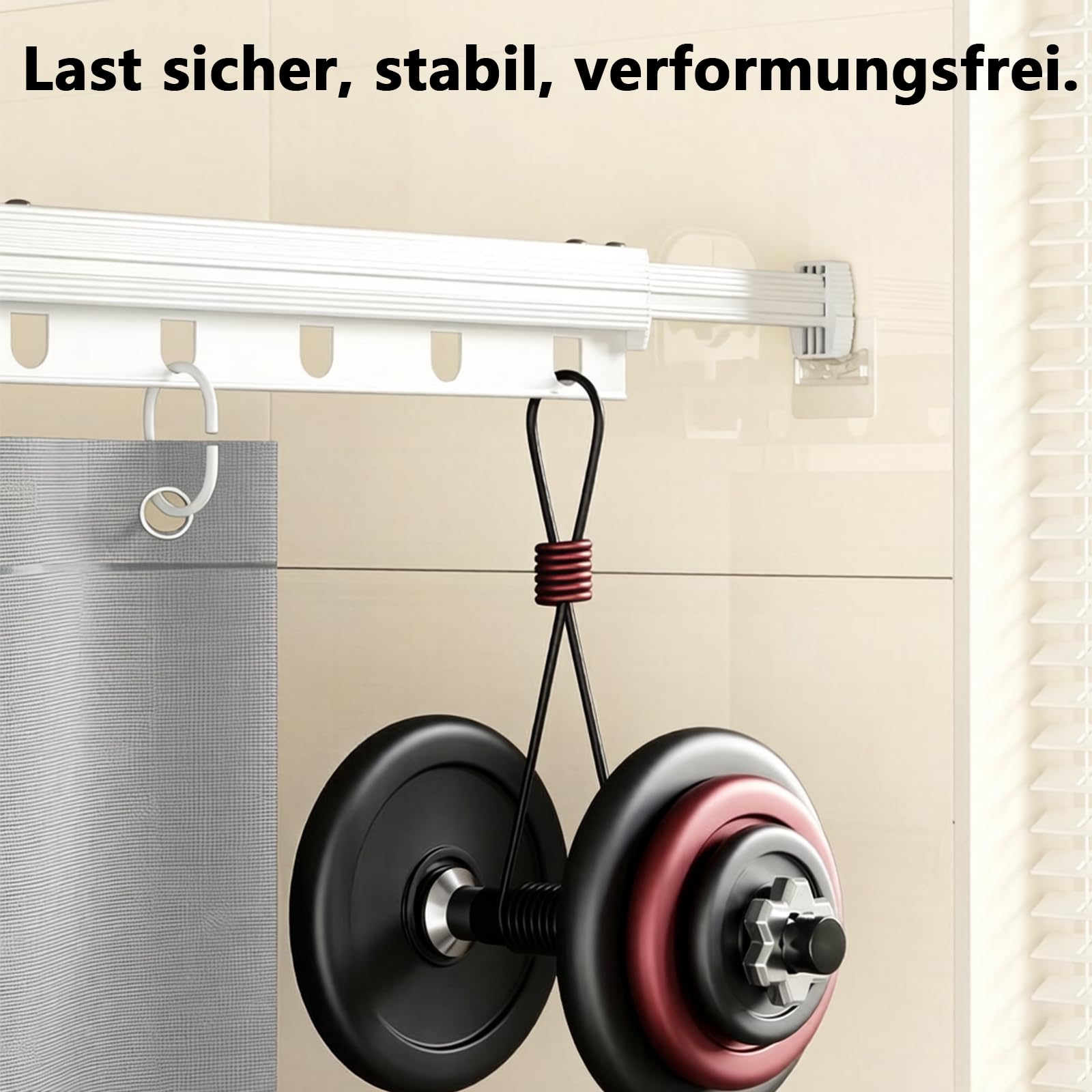 Klappbare Eckduschstange mit Saugnäpfen, kein Bohren erforderlich, platzsparende und strapazierfähige Lösung für das Badezimmer, inklusive weißem Duschvorhang (180 x 200 cm) und Gleit-Haken Weiß