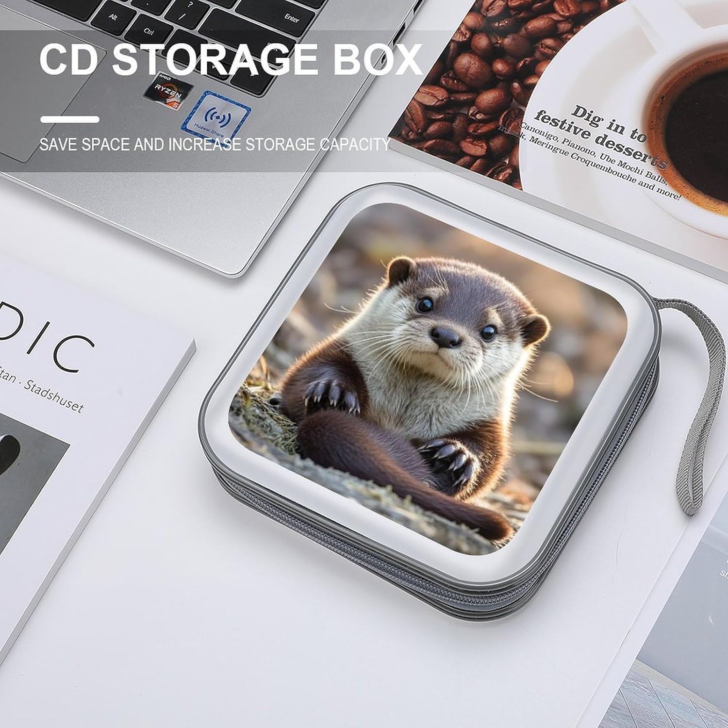 Cute Otter DVD Case, 40 Capacity CD Case Holder with Zippers, Portable CD Holder Hard Plastic Disc Cases Personalized DVD Wallet Organizer for Car Home Travel image 4