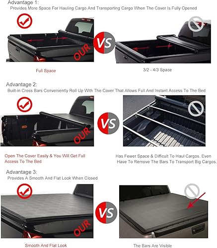 Miniatura 6 de 1 cubierta enrollable de vinilo suave de 6.5 pies, para cama de camión, cama Fleetside, abrazadera en la cerradura, montaje superior con rieles +