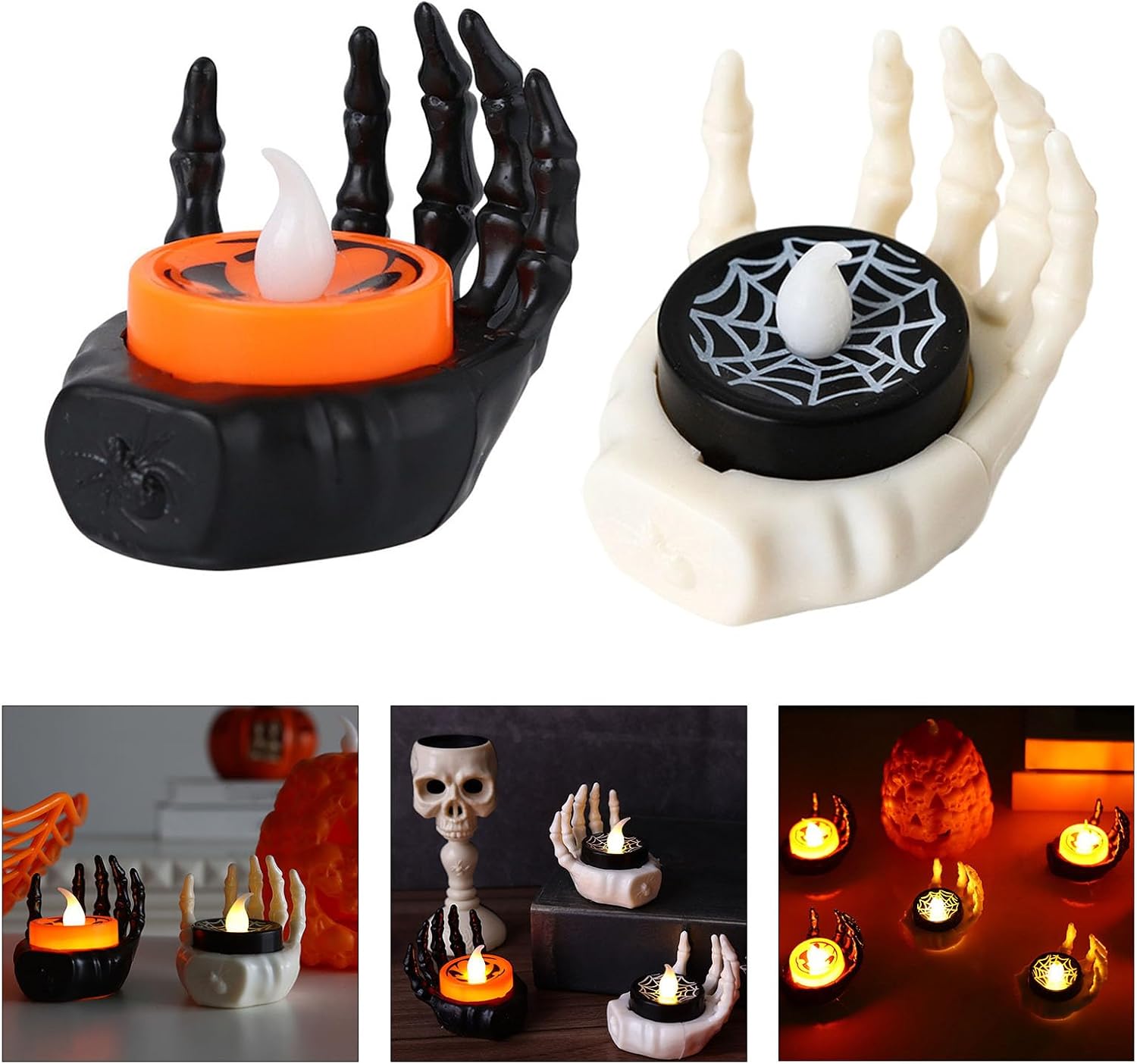 12Pcs Decorative Skeleton Hand Lamp Decorative Night Light Skeleton Hand Tealight Flameless for Party Decoration
