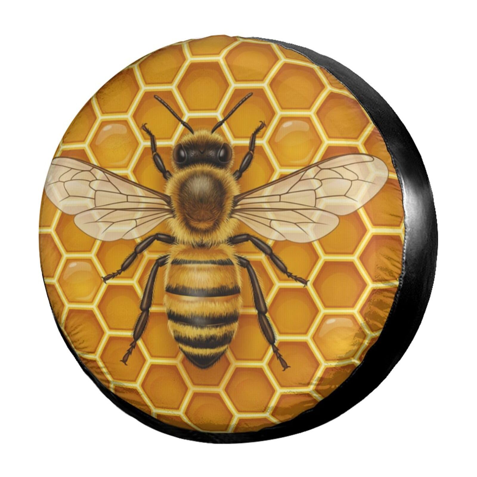 Delerain Spare Tire Cover Yellow Bee Wheel Covers Waterproof Dust-Proof UV Sun Universal Fit for Jeep Trailer RV SUV Truck and Many Vehicle (17 Inch for Diameter 31"-33")