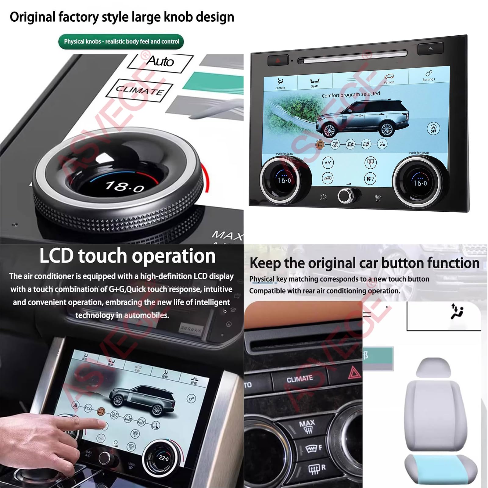 ASVEGE 10,1 pollici Pannello AC per Climatizzatore dell'aria Condizionata Touch Screen LCD per Land Rover Range Rover Sport L494 2013-2017, Versione di Aggiornamento con Guida Installazione.