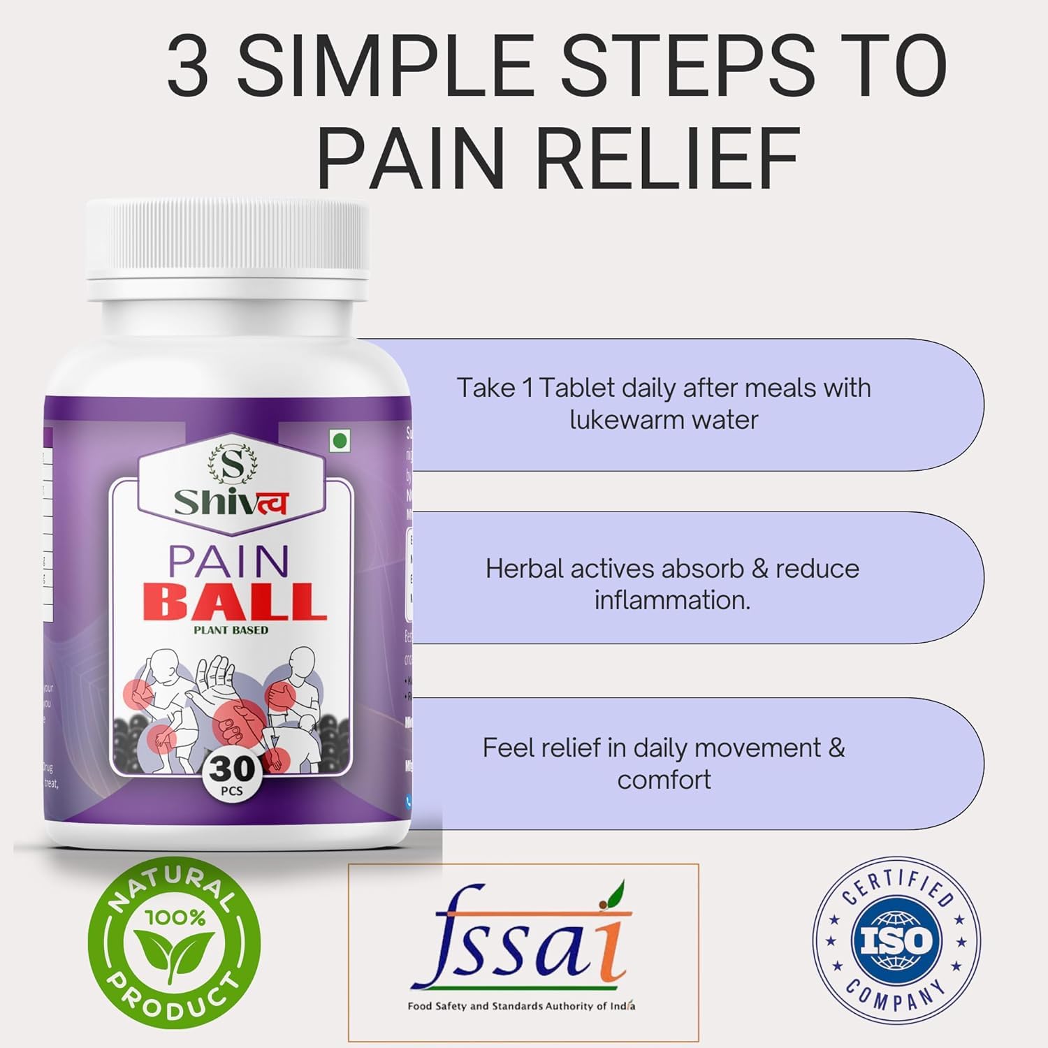 Shivtv Pain Ball Plant Based Tablets for Joint, Muscle and Back Pain Relief, 30 Tablets 2