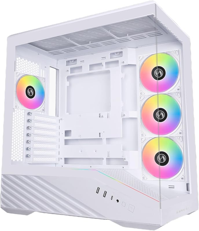 Lian Li V100-ATX Mid-Tower PC Case-White-V100RW | 4 x 120mm ARGB PWM Fans Pre-Installed, LED RGB Strip, Display Platform with Tempered Glass
