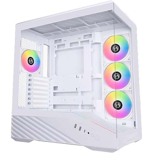 Lian Li V100 ATX Mid-Tower PC Case, 4 x 120mm ARGB PWM Fans Pre-Installed, LED RGB Strip, Display Platform with Tempered Glass, Support 420mm GPUs, 360mm Radiator, Optimized Airflow - White (V100RW)