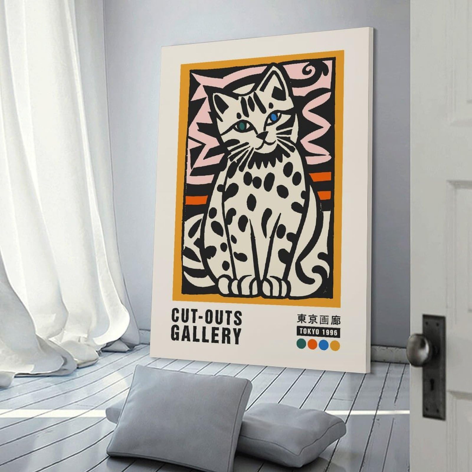 Junmoney Sitting Retro Cat Canvas Wall Art 24x36inch(60x90cm), for Home Lounge, Bedroom Or Reading Nook, Eye Catching Artwork for Blank Walls