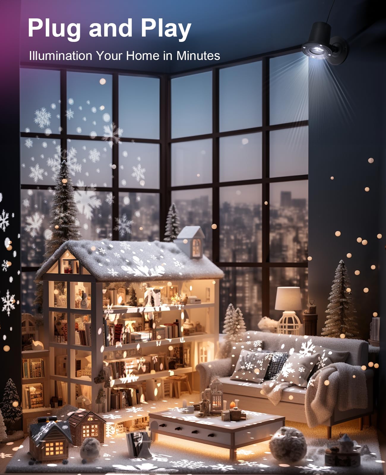 Christmas Snowflake Projector Light, HD Dynamic LED Snow Lights Projection, IP65 Waterproof Outdoor Indoor Holiday Projection Lamp Decoration for Xmas Holiday, New Year, House, Party