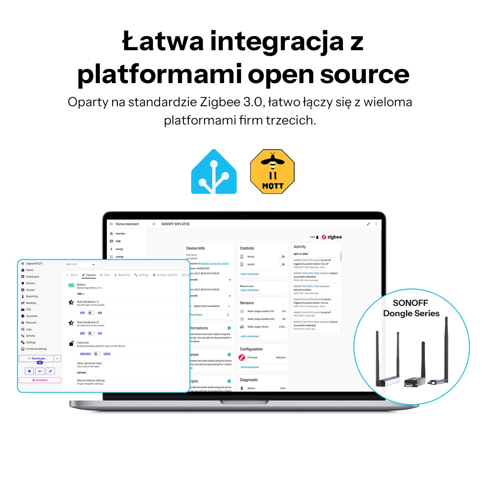 SONOFF SWV-ZF2E Hydro DUO Sterownik nawadniania Zigbee 2 strefy, mosiężne przyłącze, IP65, zasilanie Type-C i 4×AA, dostosowanie do pogody z przepływomierzem, wymaga bramki Zigbee, Home Assistant