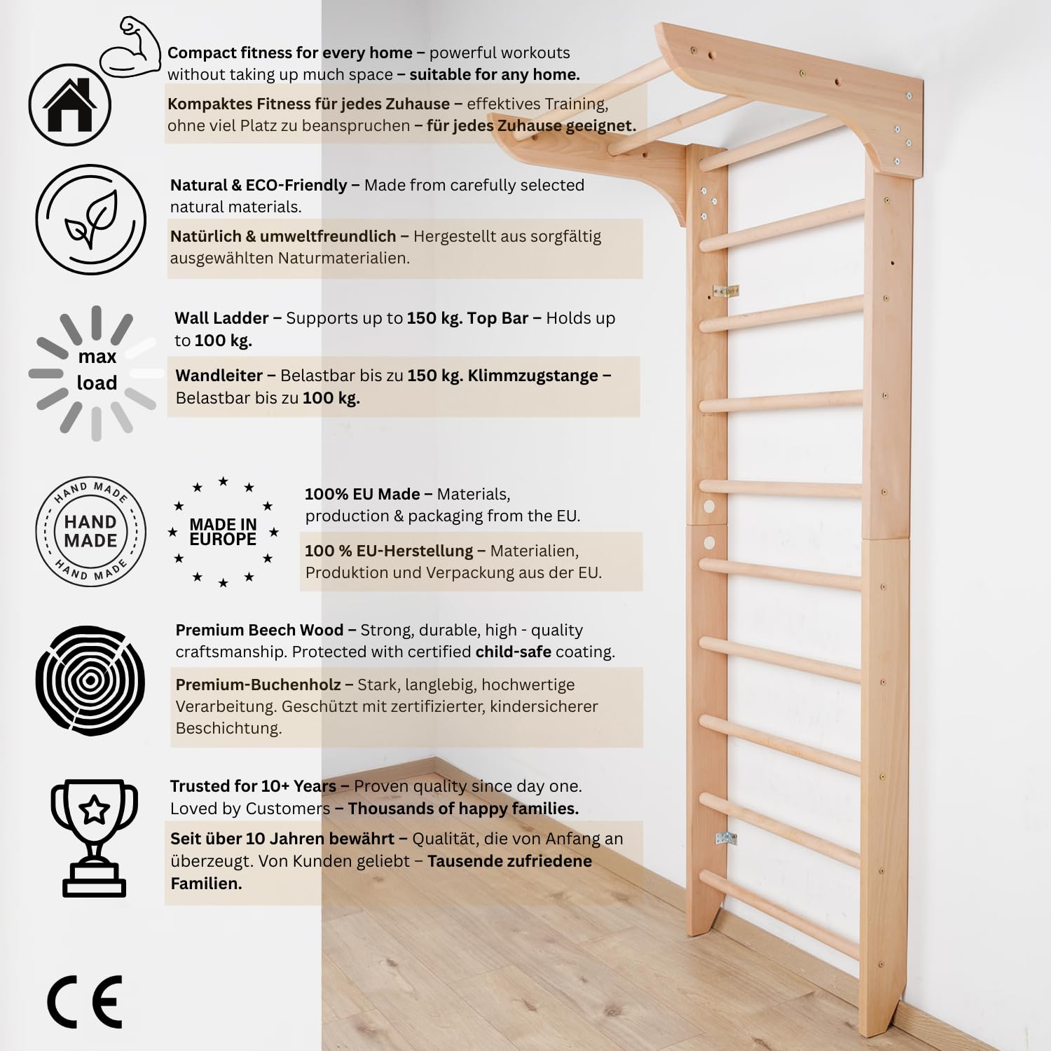 Ściana gimnastyczna drewniana Kinder-1-240 Drabinka Gimnastyczna Wall Bar Swedish Ladder Wooden wall bar