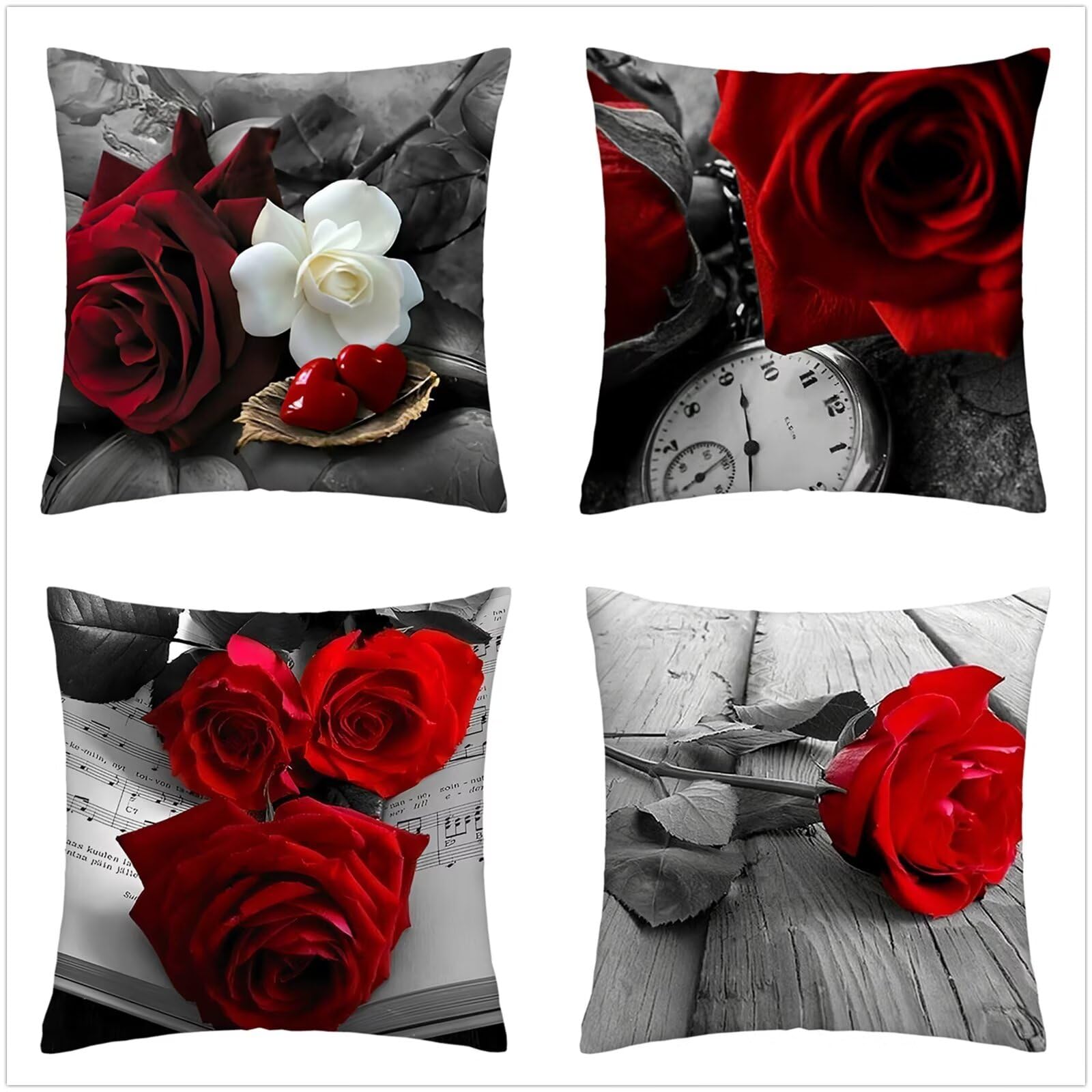 Fundas Cojines 70x70cm,Juego de 4 Fundas de Cojin Mesa de Rosas Cuadrado Doble Cara Lino Almohada Fundas de Almohada para Sala de Estar,Sofá,Dormitorio Decoracion Hogar Cojin P1-329