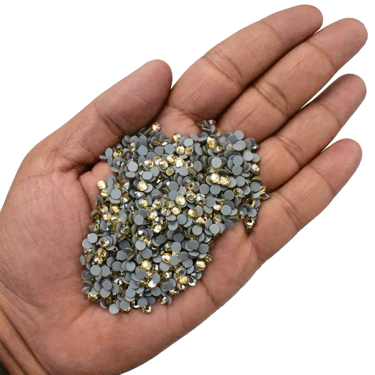 EmbroideryMaterial Round Flatback Hotfix Glass Crystal Rhinestones for Wedding Dress Embellishments, Craft, Shoes, Bags, Jewellery Making, DIY (SS16, 4MM,Lt Gold Quartz Lt Silk Color, 1440 Pieces)