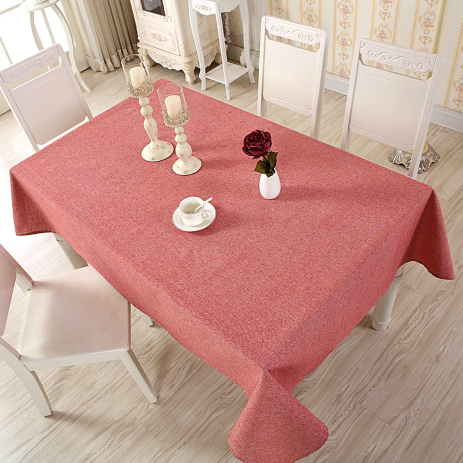 Gualiy Tovaglia da Cucina Cotone Lino, Tovaglie Salotto 140x200CM Tovaglia Rettangolare Antimacchia Impermeabile Tinta Unita Tovaglia per Ristorante, Rosso Anguria