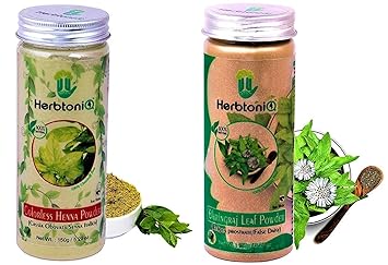 HerbtoniQ 100% Natural Colorless Neutral Henna Powder 150g (Cassia Obovata/senna Italica) And Bhringraj Leaf Powder 150g (Eclipta Prostrate/false Daisy) For Hair Pack (Pack Of 2,150g X 2 =300g)
