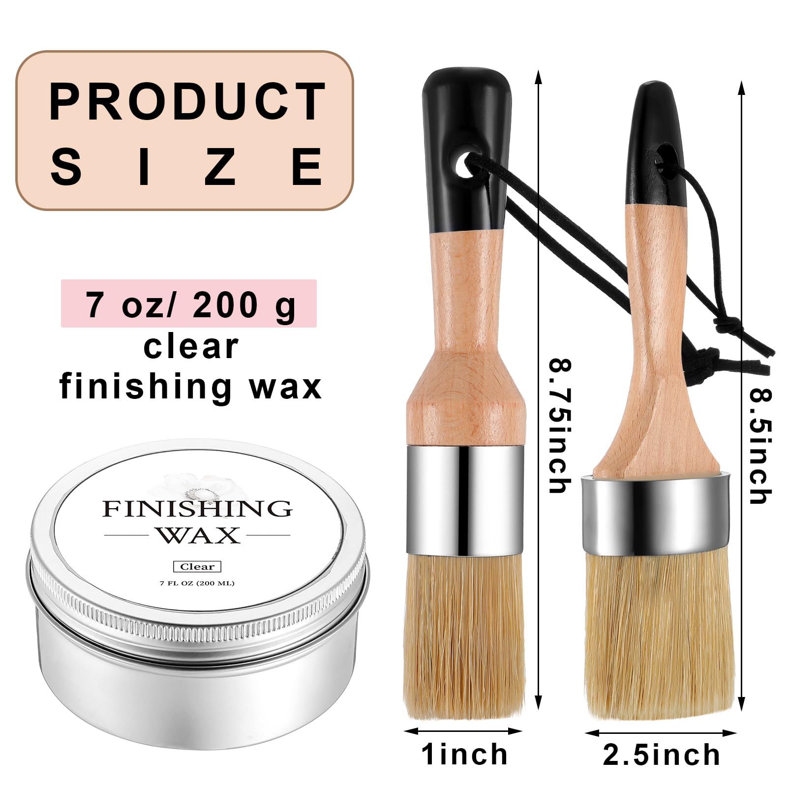 Clear Finishing Wax Furniture Wax Chalk Paint Sealing polish with 2 Brush 7 oz Sealing Wood polish for Painting Waxing Interior Furniture Cabinets Home Accessories