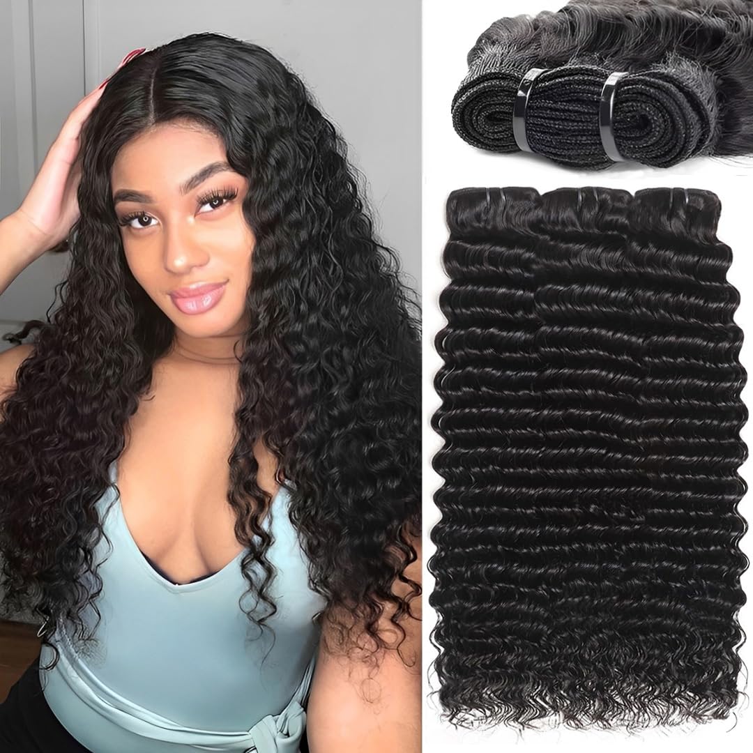 Amazon.com : Deep Wave Human Hair Bundles 12 14 16 Inch Deep  display picture 1
