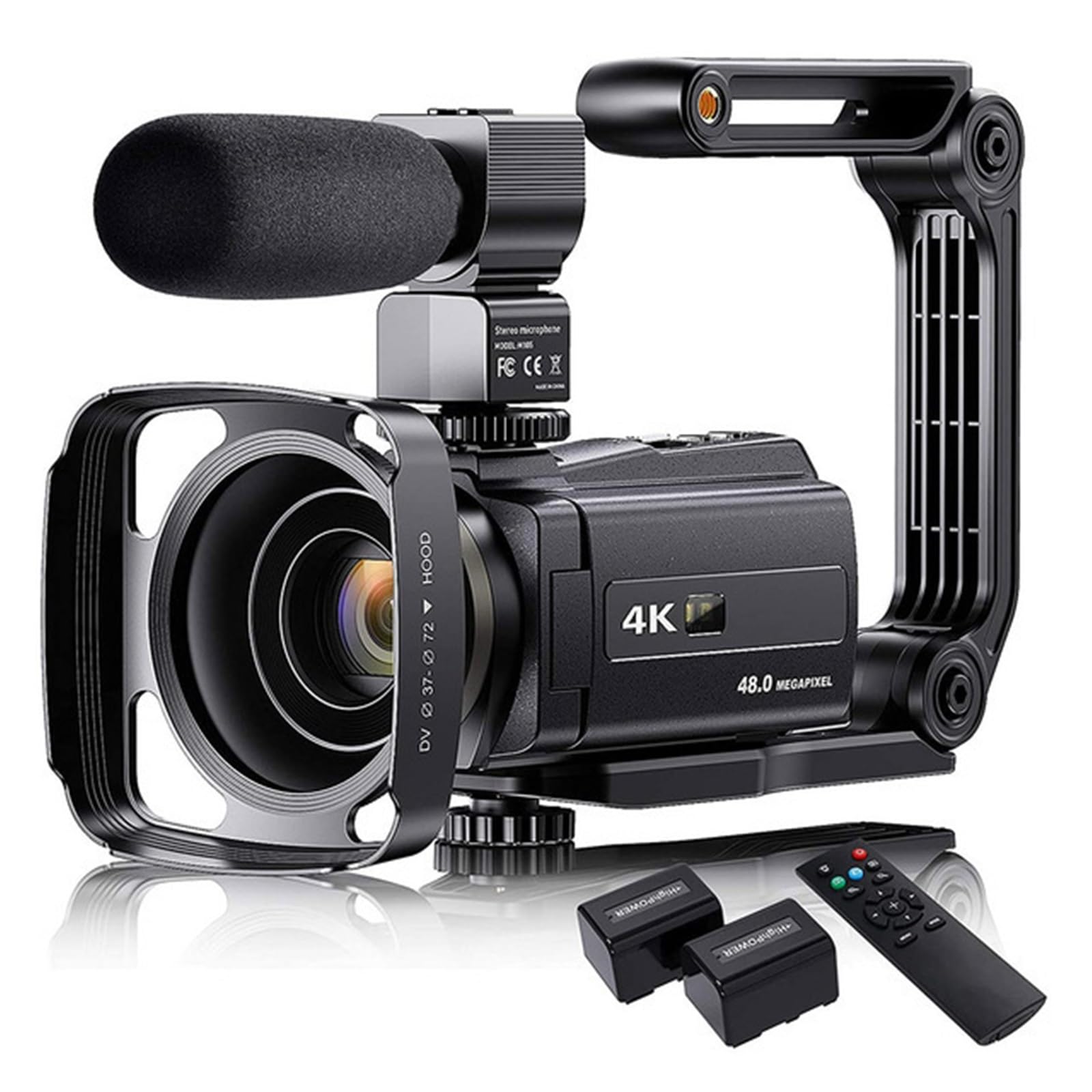 Videocamera 4K da 48 MP, videocamera con zoom 16X 3,0" fono Vlogging Touch Screen Visione notturna IR Telecamere Vlog Wi-Fi Web Leggero(Noir)