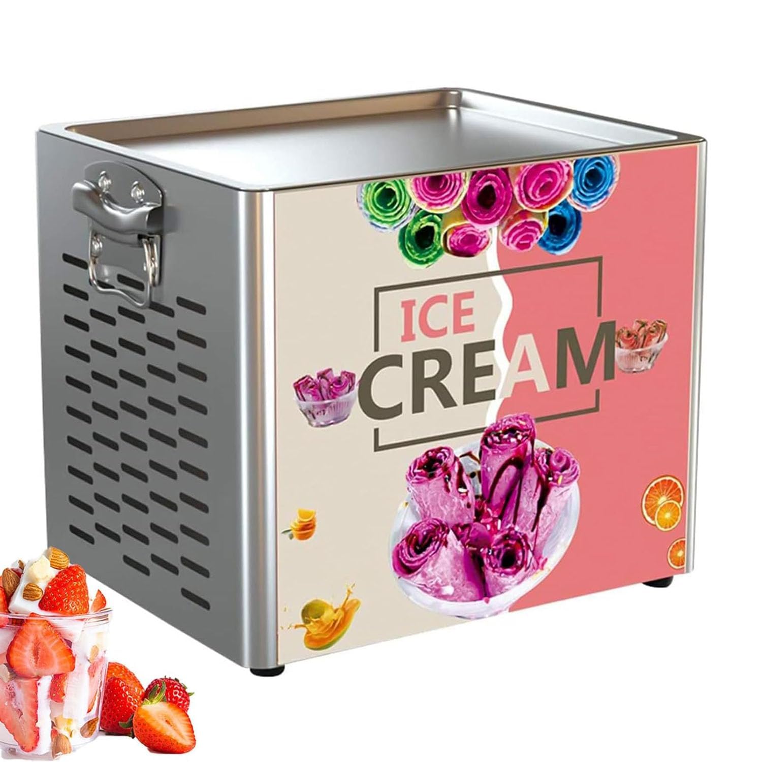 Ghygetrich Ice Cream Roll Machine, Electric Stir-Fried Maker Fried Ice Cream Machine Ice Cream Roll Maker Machine