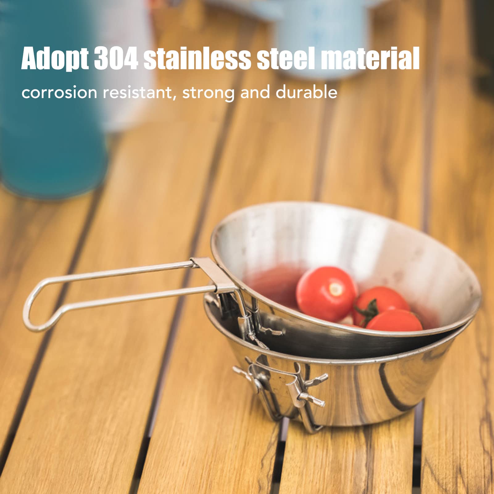 BORDSTRACT Sierra Cup Camping, 4Pcs Stainless Steel Cookware Set with Anti Hot Handle and Storage Case for Hiking, Travel, Picnic, Heatable Soup Cup, Traditional Korean Tableware Bowl Outdoor Cooking