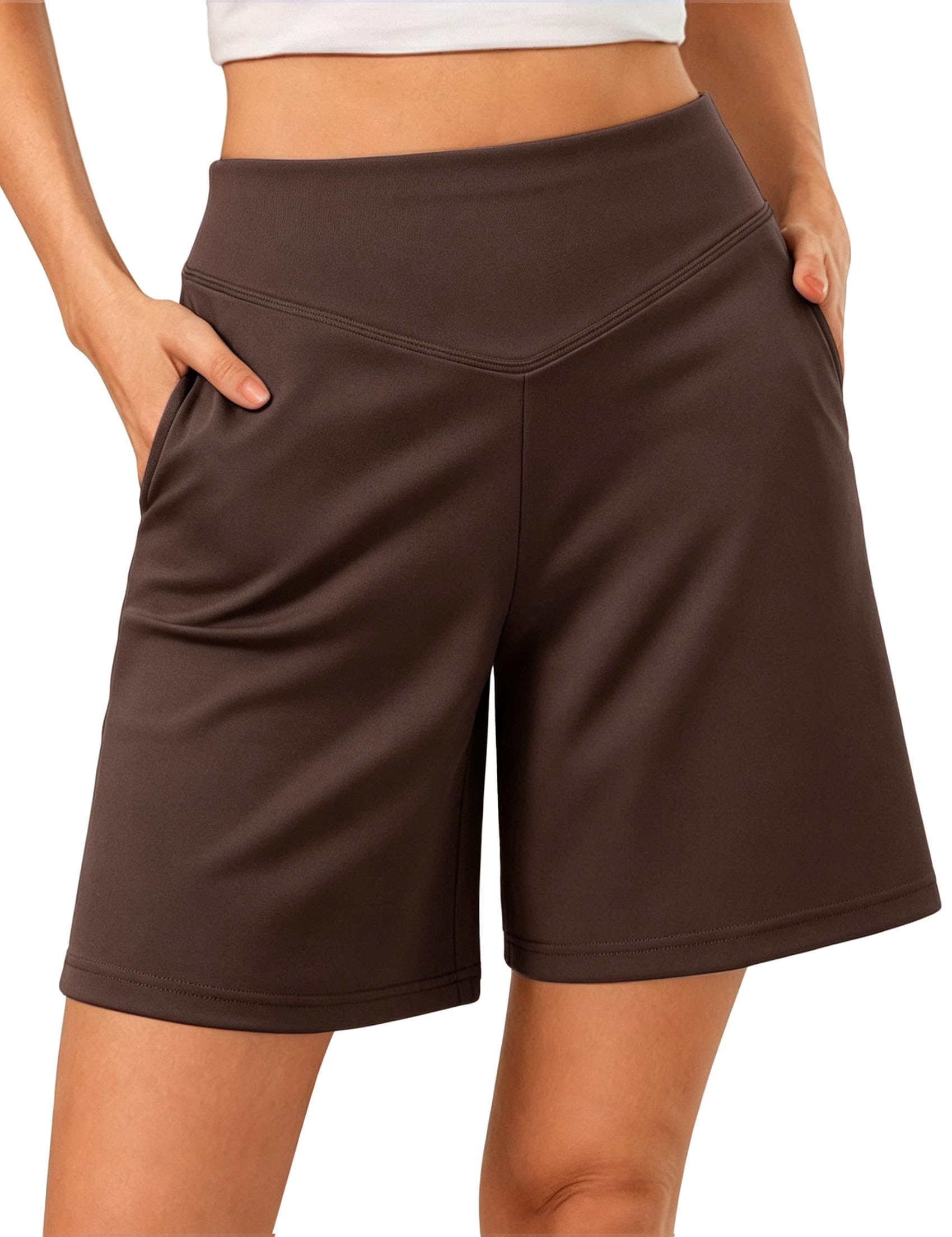 Terecey Kurze Hose Damen Sommer Sport Shorts High Waist mit Taschen | High-Waist-Passform, 82 % Polyester, 18 % Elasthan, Atmungsaktiv und Schnelltrocknend, Weich Bequem，für Yoga und Training