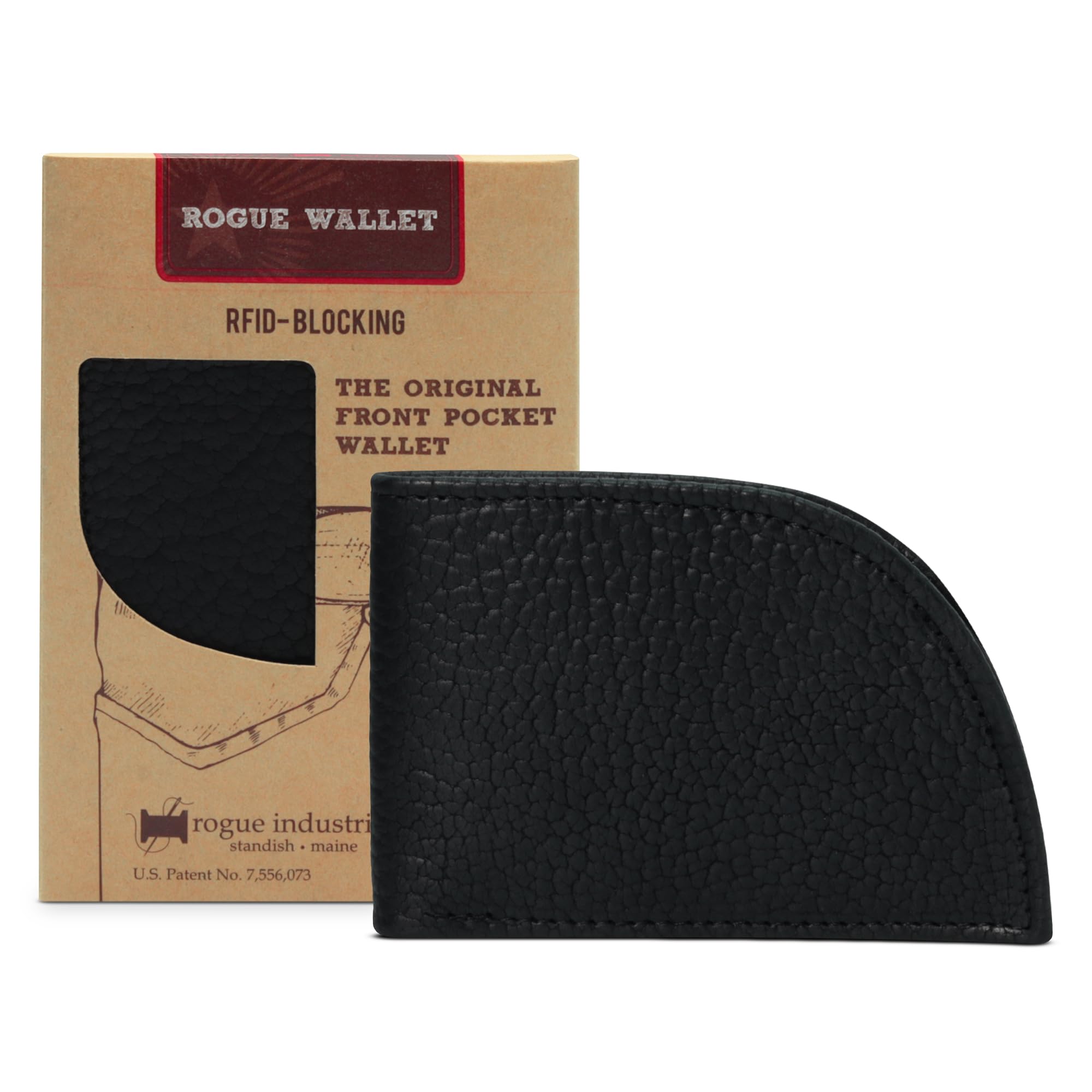 Genuine Bison Leather Wallets for Men - RFID Blocking Curved Men's Front Pocket Wallet w/ 3 Card Slots, Plastic ID Slot, Full Billfold Section & More - Slim Wallets for Men (Black)