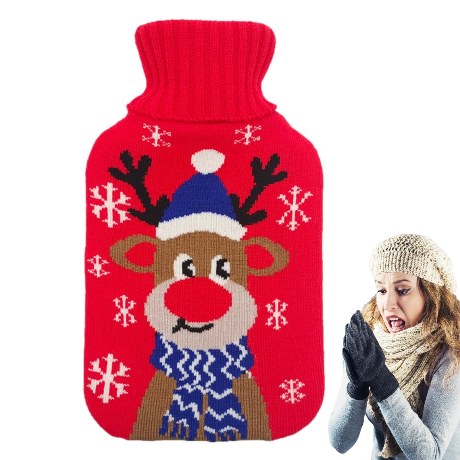 Sloane Rubber Hot Water Bottle | Water-filled Warm Water Bag with Cover | Cute Reindeer Warm Water Bag for Hand & Feet Warmer, for Adults & Kids