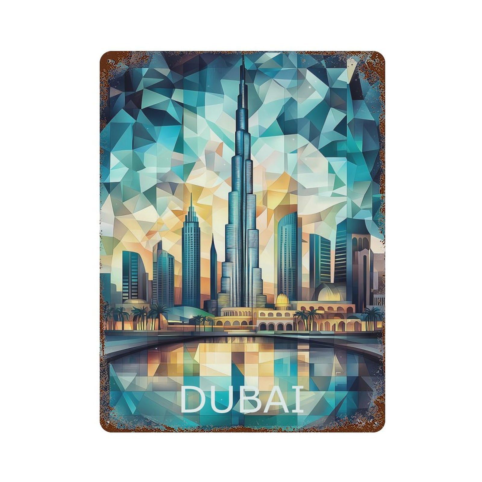 Dubai Skyline Art 15.7"x11.8" Retro Metal Sign, Industrial Home Decor for Basement, Hobby Room And Garage Decor