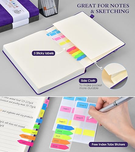 Miniatura 5 de Cuaderno rayado A5 de cuero, 365 páginas para mujerhombre, tapa dura, páginas gruesas de 100Gsm, para viajes, trabajo, escuela, toma de notas,