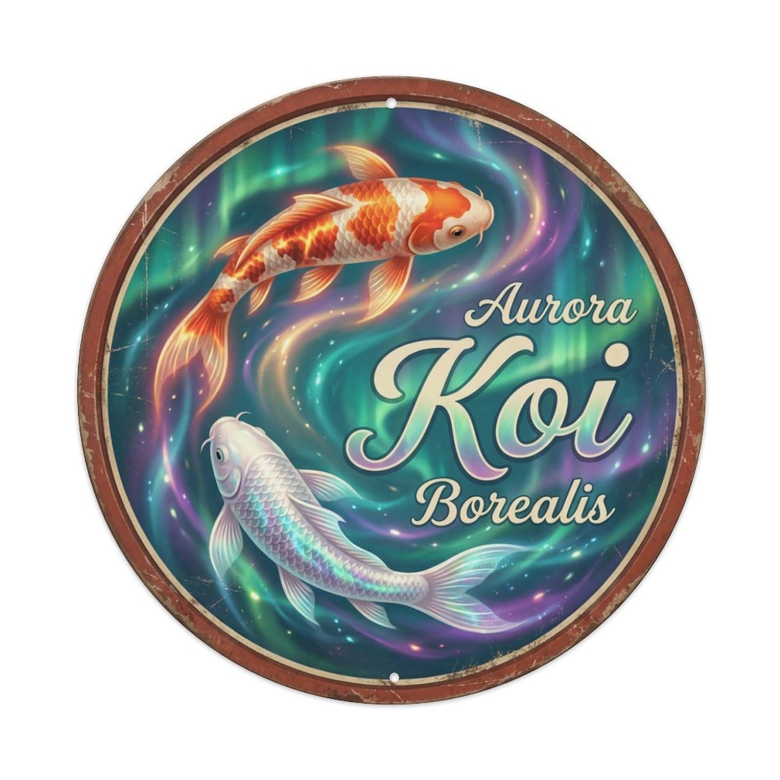 Metal Tin Sign Koi Fish Aurora Feng Shui