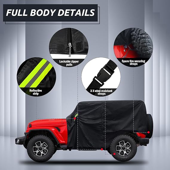 Cab Cover for Jeep Wrangler 2 Door 1987-2025 & Top Off Waterproof Windproof