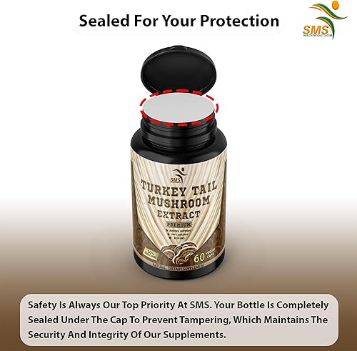 Miniatura 4 de Suplemento de hongos de cola de pavo por SMS (60 cápsulas), 30% polisacáridos, sistema inmunológico integral y apoyo digestivo, orgánico, sin OMG