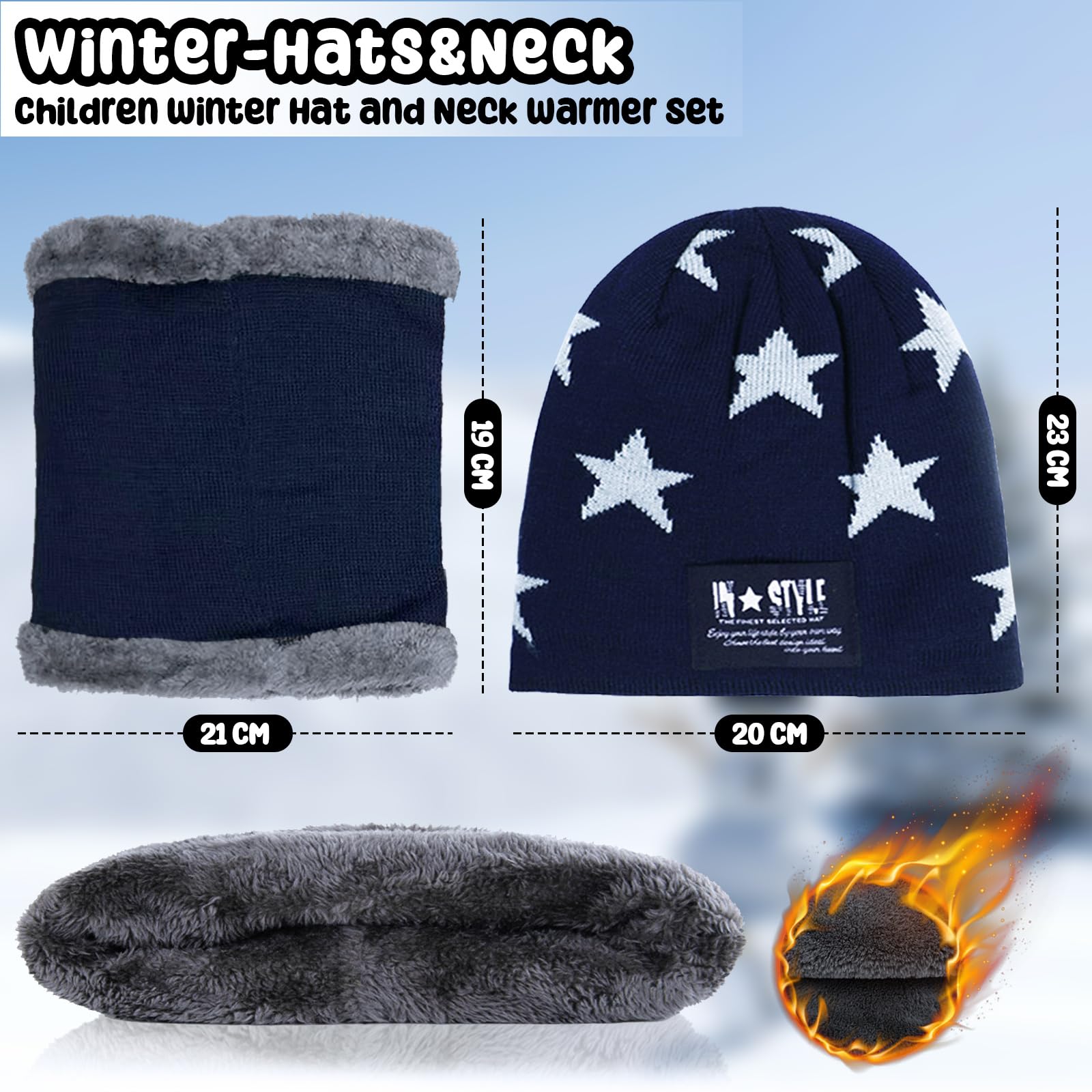 Gorro de Invierno y Braga Cuello Niño, Sombrero de Invierno Bufanda para Niños, Conjunto de Gorro y Bufanda de Tubo Regalo Para Niños Niñas 5-14 Años