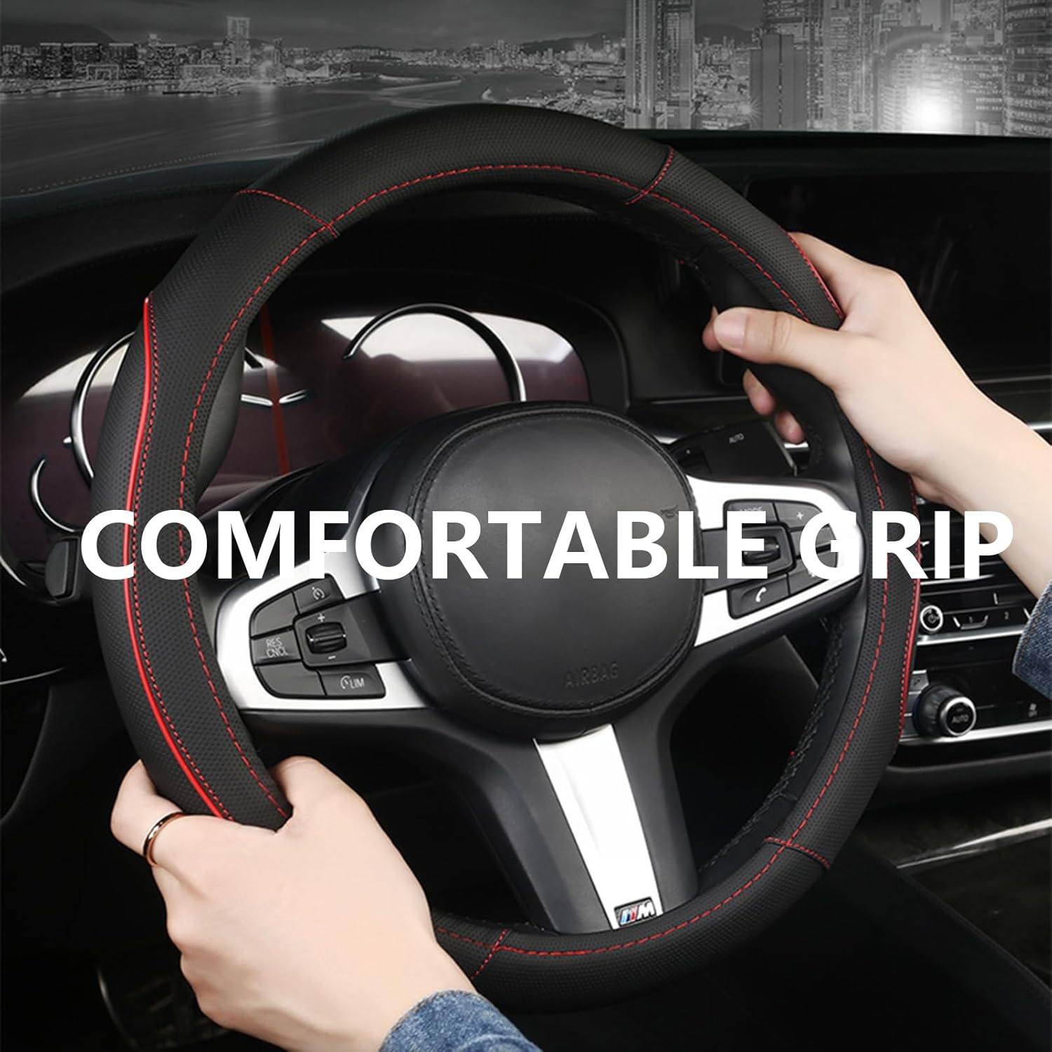 Steering Wheel Cover for Audi e-tron Sportback 2020-2025 N9,Car Steering Wheel Cover,Microfiber Leather Steering Wheel Cover,Breathable Car Steering Wheel Cover,Interior Accessories