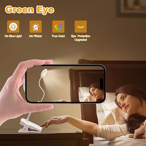 Miniatura 3 de LVJING Luz con clip, luz de libro regulable para leer en la cama, luz de lectura de 1800 mAh, luz de abrazadera de temperatura de color, modo de luz