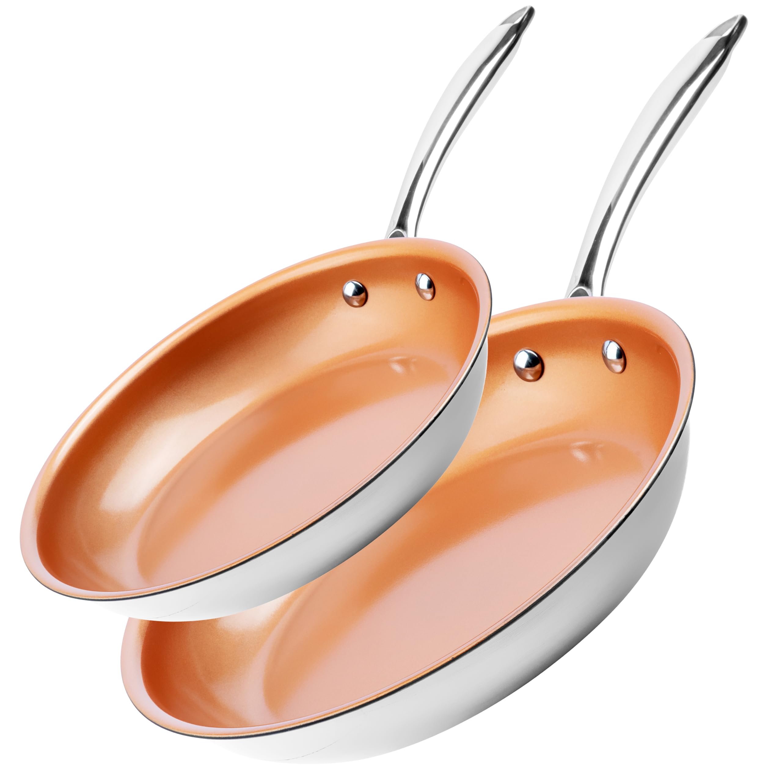 GOTHAM STEEL2 Pk 10 + 11 Inch Stainless Steel Non Stick Frying Pans, Ceramic Frying Pans Nonstick, Non Toxic Ceramic pan for Cooking, Nonstick Frying Pan Set, Nonstick Pan, Oven and Dishwasher Safe