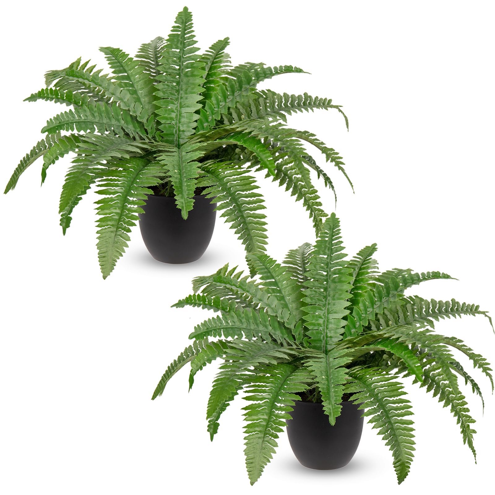 Hollyone Lot de 2 fougères artificielles en pot de 50 cm pour intérieur et extérieur, décoration d'intérieur, jardin, terrasse, balcon, entrée, salon