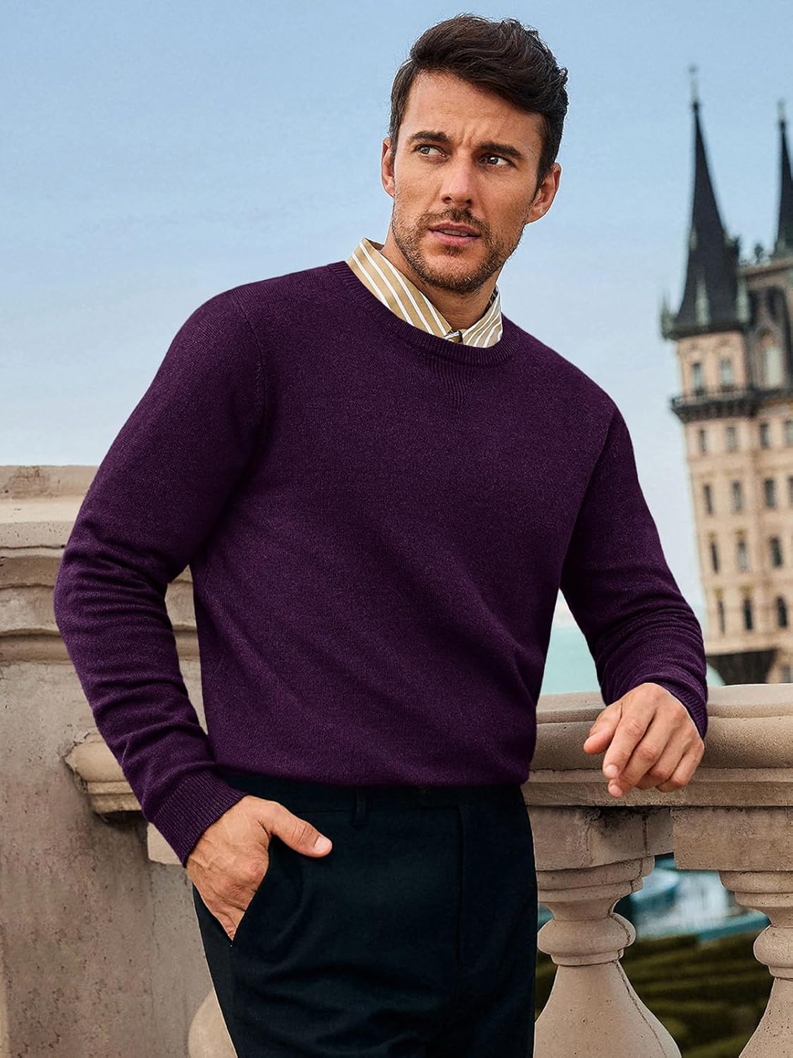 Runcati Mens Crewneck Sweaters Casual Knit Lightweight Dress Sweater Long Sleeve Slim Fit Fall Winter Pullover - Image 2