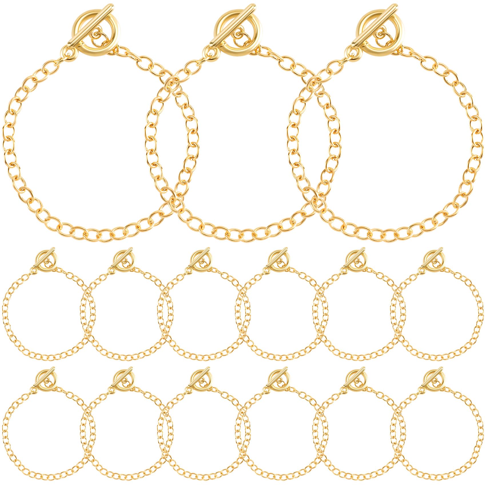 HINZIC 15 Pcs Bracelet Chains for Jewelry Making, Gold Charm Bracelet Making Kit with OT Buckle Link Chain for Women DIY