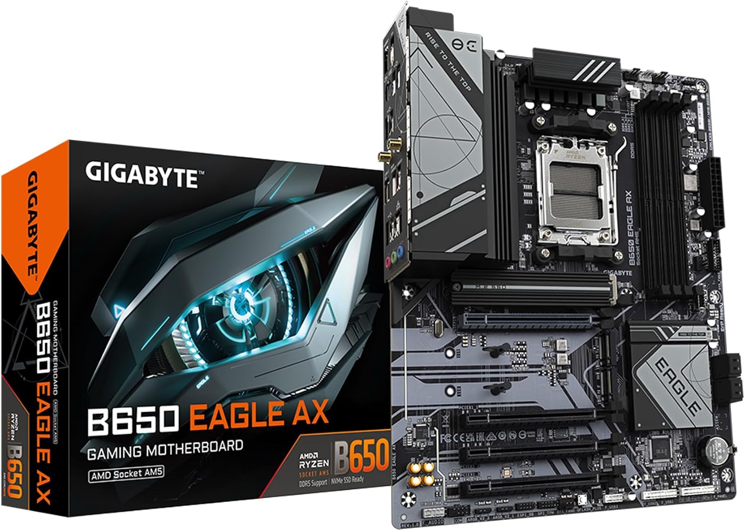 B650 Eagle AX AM5 LGA 1718 ATX Motherboard, DDR5, Triple M.2 Slots (1x PCIe 5.0, 2X PCIe 4.0), USB 3.2 Gen2x2 Type-C, WiFi 6E, Realtek GbE LAN