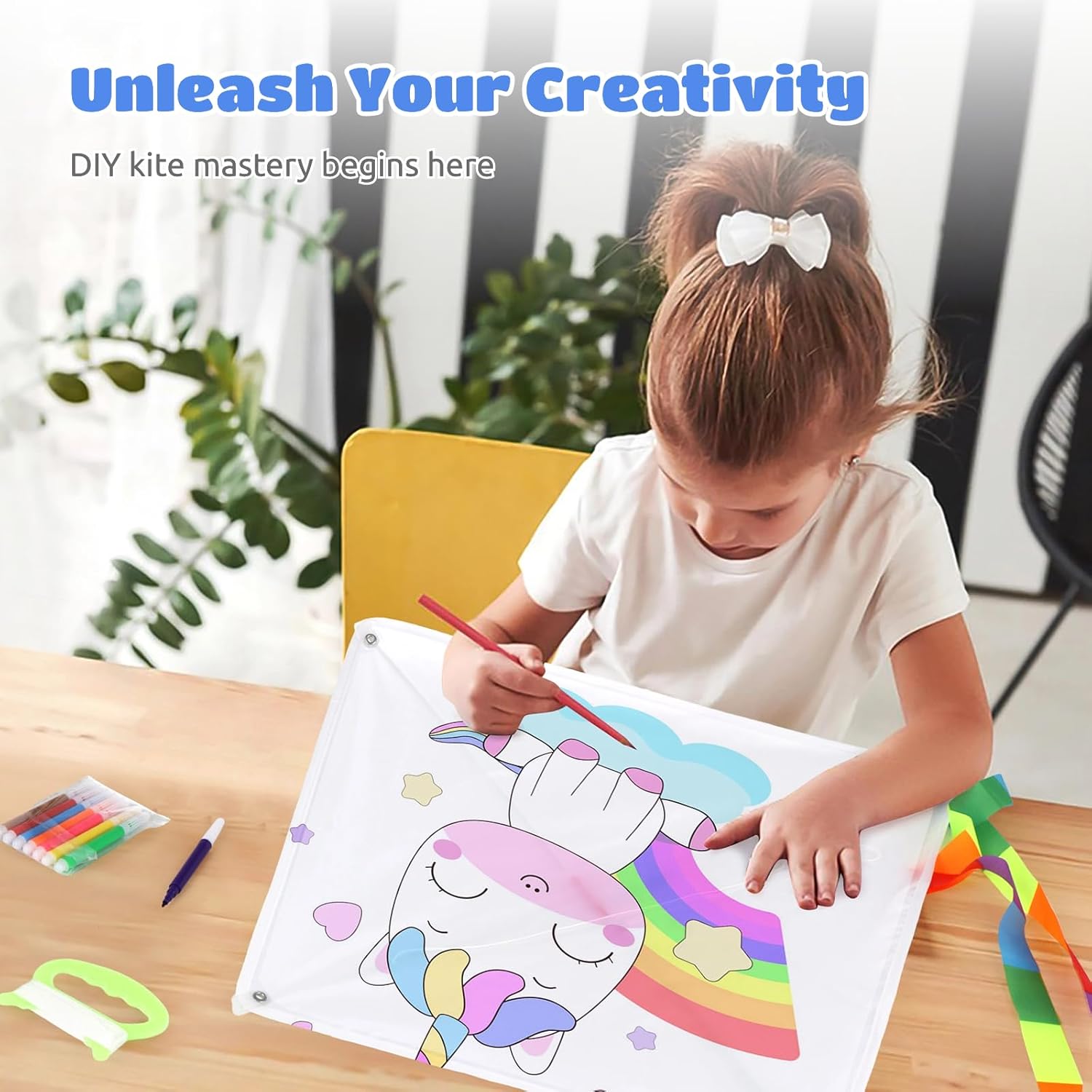 DIY Blank Kites 10 Packs, Bulk Kites DIY Kit for Kids DIY Decorating Coloring, Diamond Shaped Blank Making Craft Kit for Kids Aged 4+ 8PCS Watercolor Pens (10 Packs)