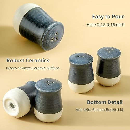 Miniatura 5 de Hasense Juego de salero y pimentero, coctelera de cerámica para cocina, contenedor de sal de retazos de color, perfecto para cocinar, comedor,