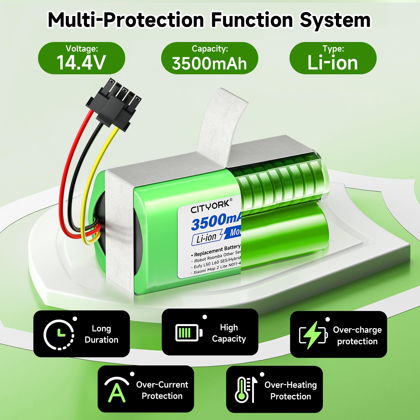 CITYORK 14.4V/3500mAh Batería para iRobot Roomba Combo Essential Y0110/ Y0112/ Essential 2/ Combo Essential Y0110/ Y011020/ Y011040/ Y0112/ Y011240, para Eufy L50 L60 Hybrid/SES Bateria