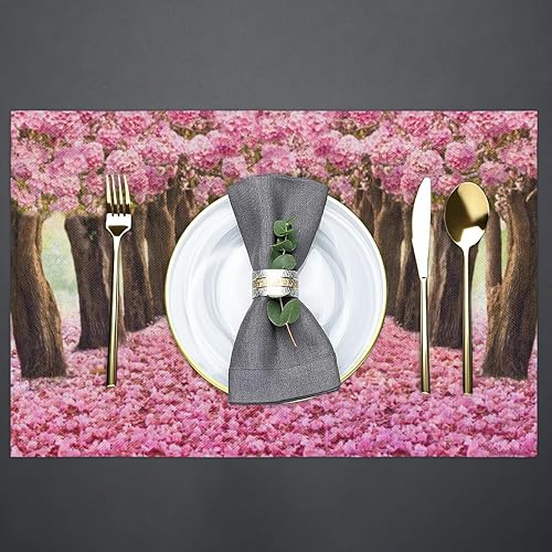 Miniatura 4 de Flower Tree Cherry Blossom Placemats Set of 6 Fabric Placemats Square Placemat for Kitchen Table Heat Resistant, Easy to Clean Table Placemats 12x18