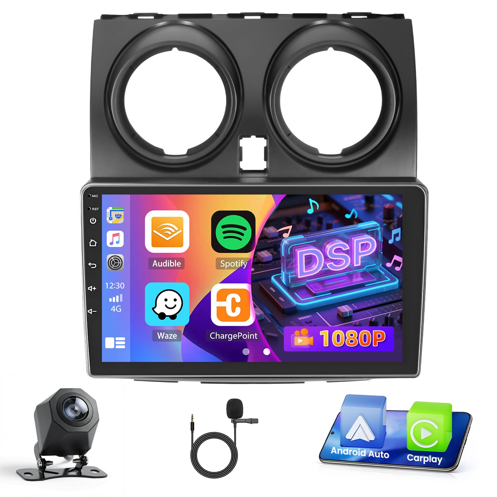 Hikity Android15 Radio Coche para Nissan Qashqai J10 2006-2016 Carplay Android Auto Wireless,2+64GB Autoradio 9 Pulgadas Pantalla Bluetooth con Cámara Trasera GPS WiFi EQ FM RDS Radio