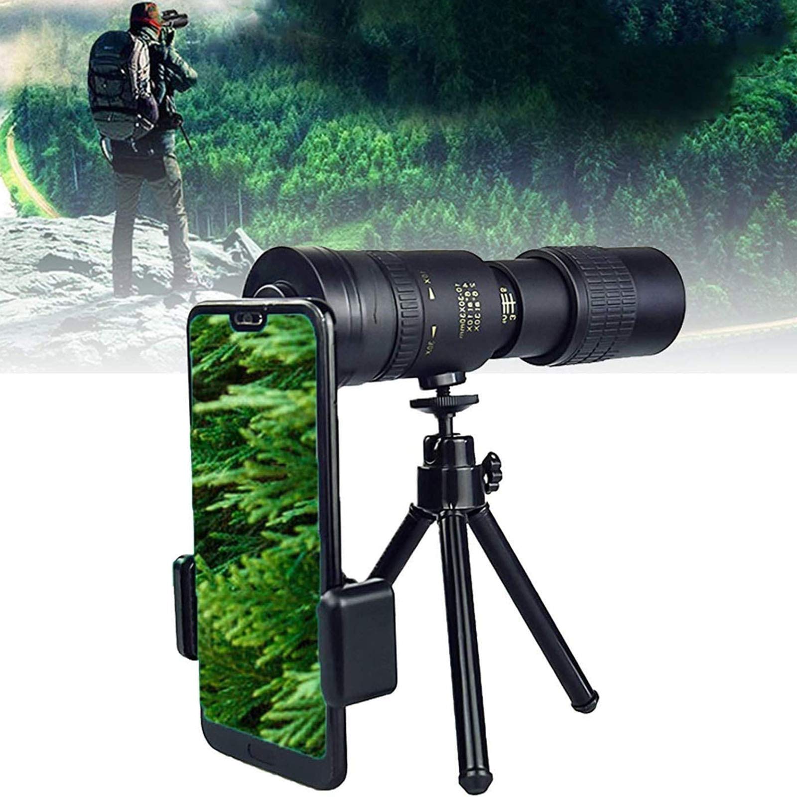 KKXXYQFC Luneta dla dorosłych Wysoka moc, teleskop 4K 10-30X30mm Zoom BAK4 Monokular dużej mocy z uchwytem na smartfona i statywem do uprawiania turystyki pieszej Kemping Podróże dla dorosłych
