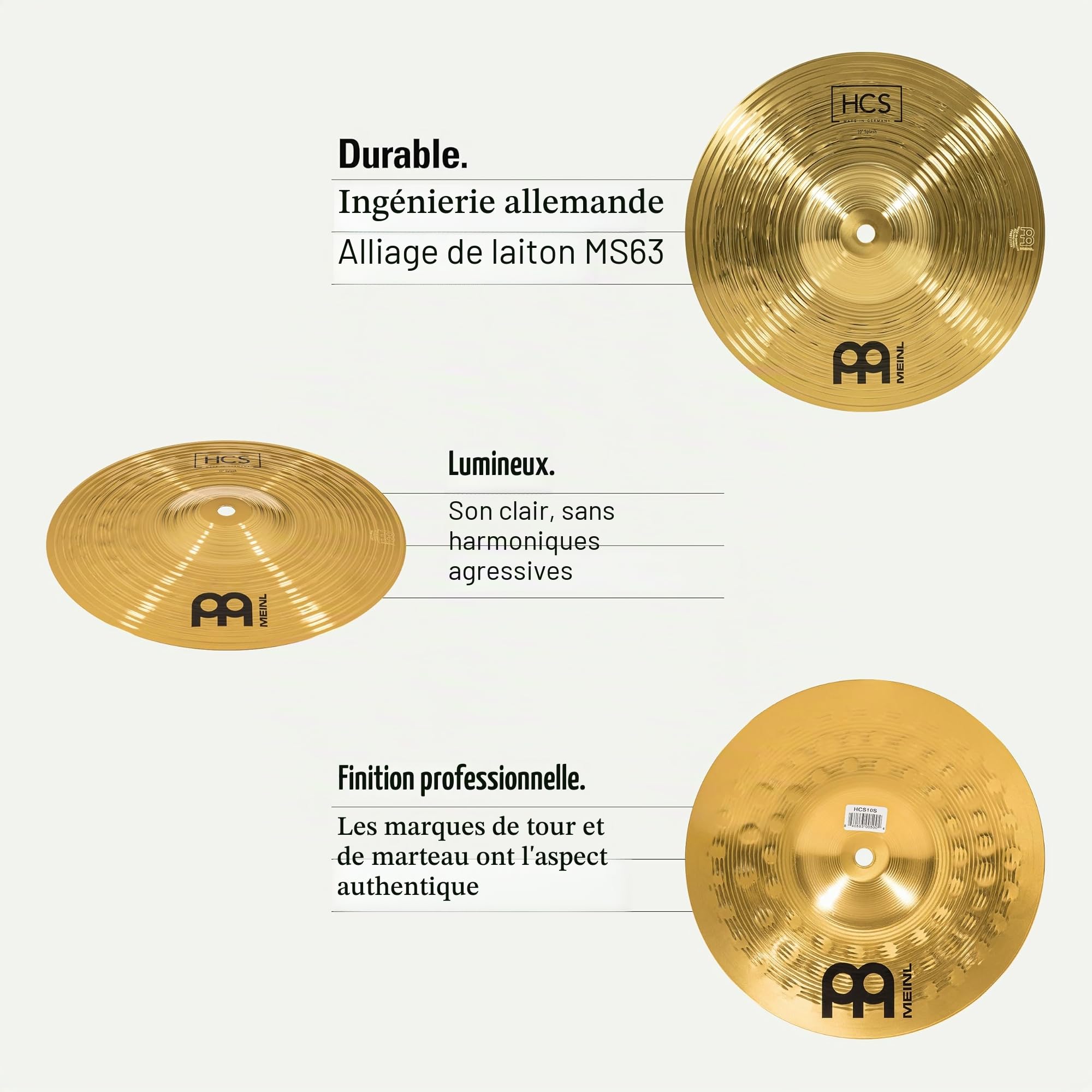 Meinl Cymbals HCS Cymbale Splash 10 pouces (25,4cm) pour Batterie – Finition Traditionelle en Laiton, fabriquée en Allemagne (HCS10S)