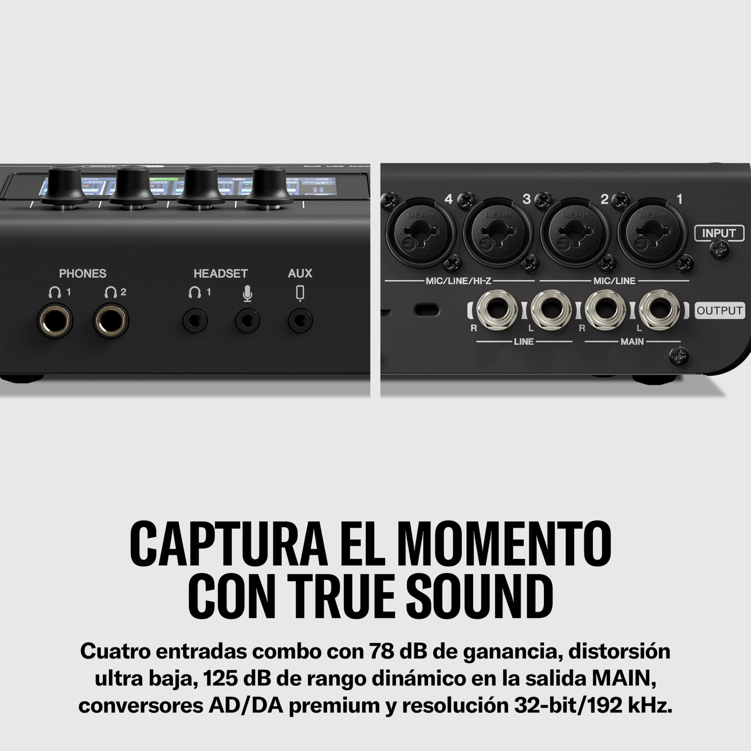 YAMAHA URX44 Interfaz de Audio USB-C – Interfaz compacta 6 entradas/4 salidas, audio 32 bits/192 kHz, pantalla LCD táctil, DSP integrado, Auto Gain y grabación multipista – Negro