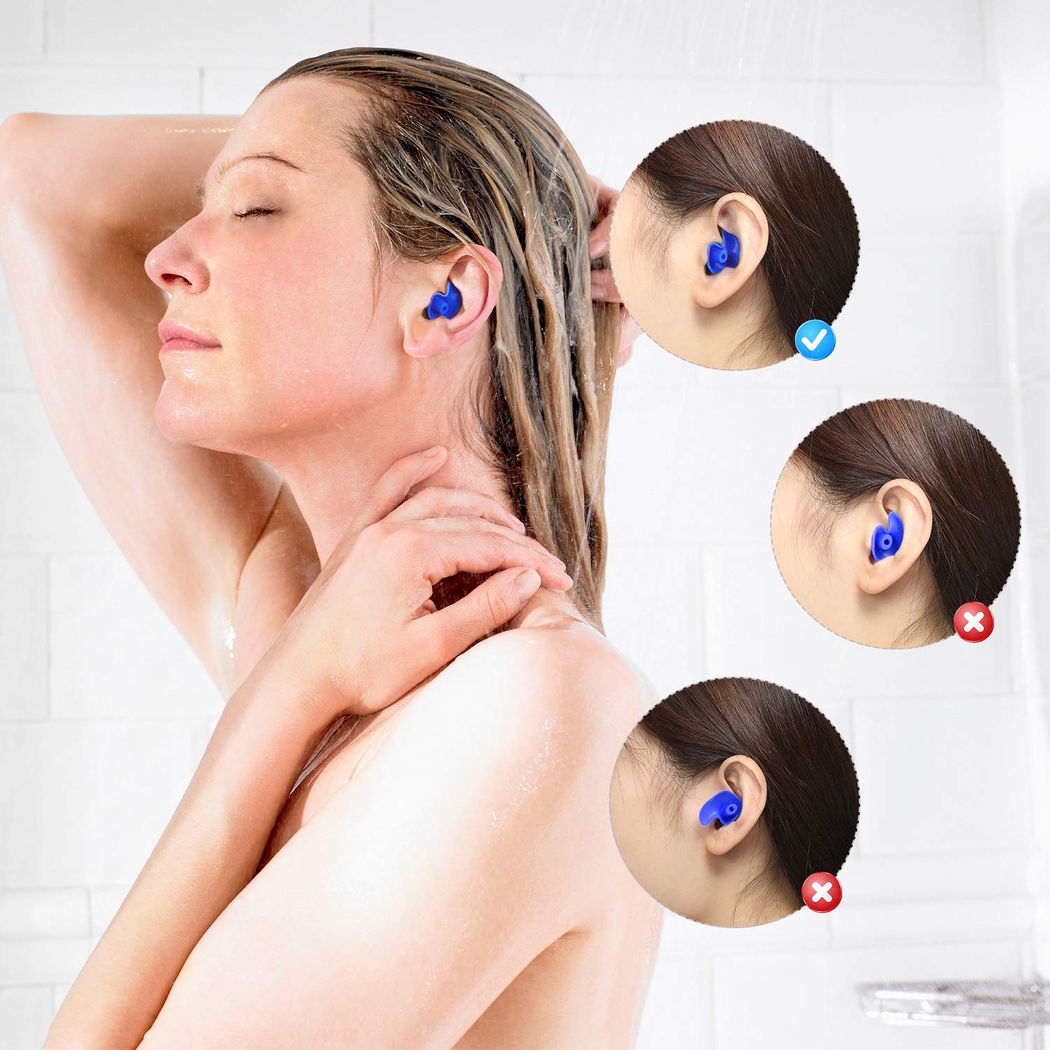 4 Pairs Swimming Ear Plugs for Kids Adults Reusable Waterproof Earplugs Soft Silicone Bathing Showering Surfing 3