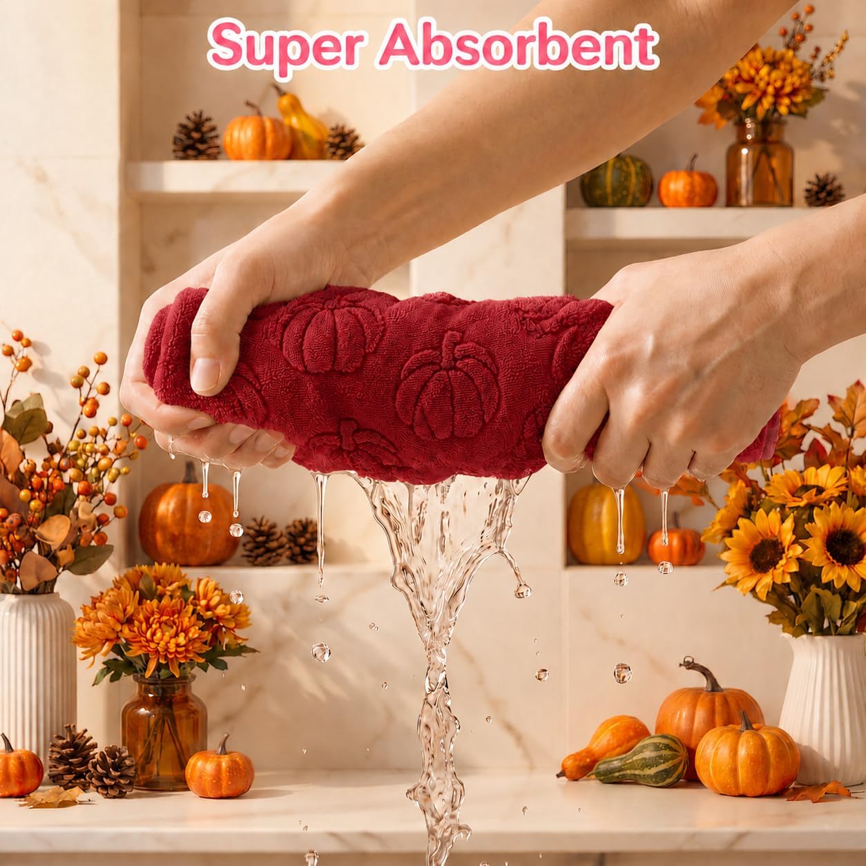 Fall Hand Towels Cotton Towel Absorbent Dish Towels for Autumn Harvest Thanksgiving Kitchen Bathroom Home Farmhouse Decor Fall Gifts