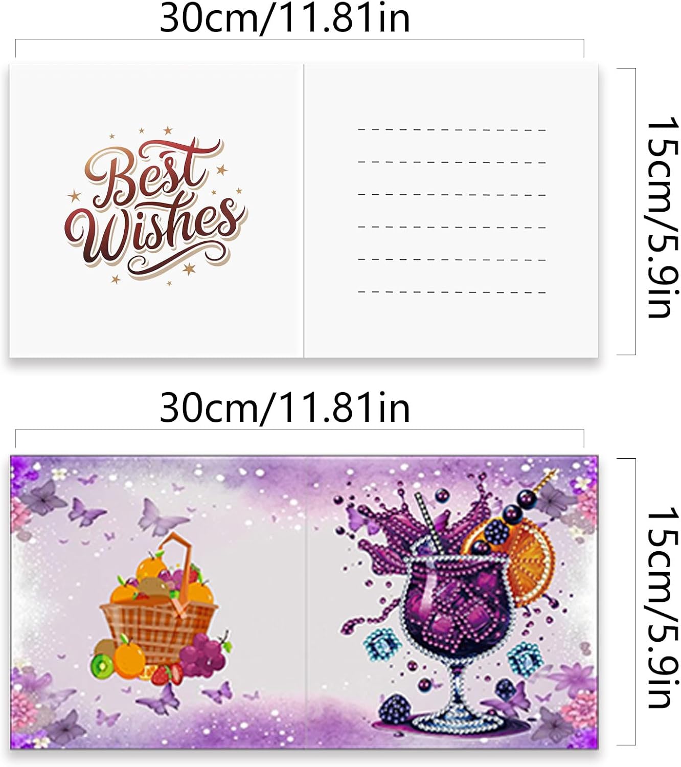 Diamond Art Painting Greeting Cards, 12 Packs Summer Drinks DIY Crystals Gem Art Kit with Envelopes, Diamond Dots Card Making Set for Birthday, Wedding, Party, Heartfelt Occasions & Beginner Gift